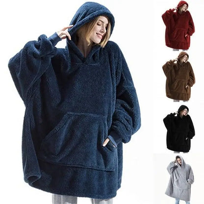 Long Sleeves With Pockets Hoodie Pajamas Women Autumn Winter Fashion Solid Color Loose Double-sided Velvet Home Clothes...