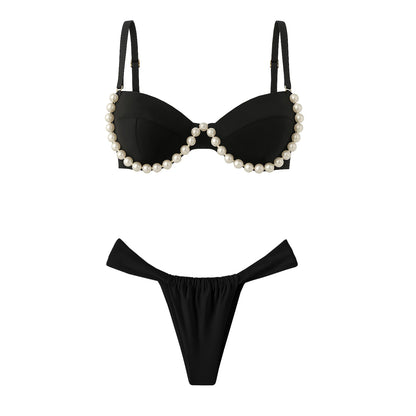 Pearl 3Pcs Bikini Set 2025 Bandeau Biquini Women Sexy Swimsuit Push Up Swimwear Female Mesh Skirt White Bathing Suit Beachwear - Kimlud