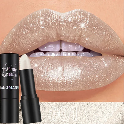 Nude Gray Metallic Lipstick Glitter Diamond Waterproof Long-Lasting Lip Gloss High Pigment Shiny Sparkling Pearl Lip Tint Makeup - Kimlud