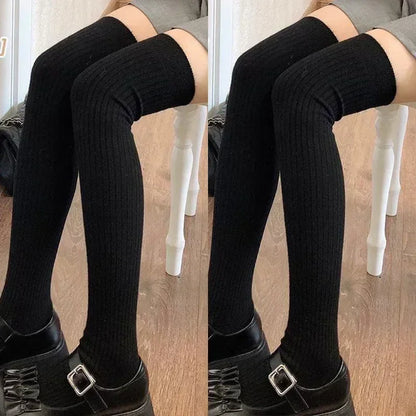Spring Fall Knee High Stockings for Women White Vertical Stripe Long Socks Fashion Girls JK Skinny Boots Sock Japanese Style