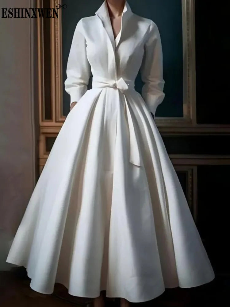 Eshin Stand Collar Long Sleeve Loose High Waist With Belt Dresses For Women 2025 Spring Fashion Female New Dress TH8734