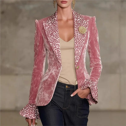 Luxury Solid Color Velvet Blazer For Women Single Breasted Female Blazer Jacket Slim Fit Office Lady Outerwear Coat