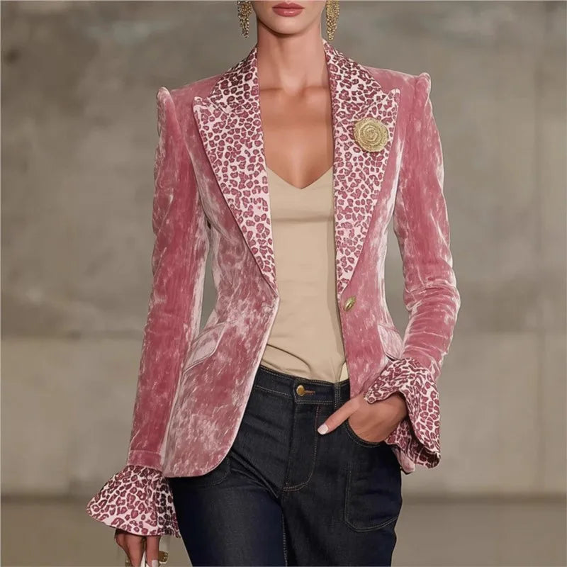 Luxury Solid Color Velvet Blazer For Women Single Breasted Female Blazer Jacket Slim Fit Office Lady Outerwear Coat