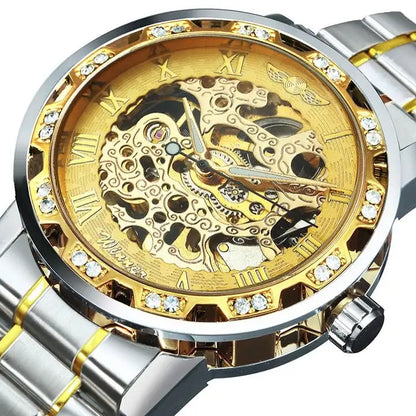 Winner Casual Mechanical Watches For Men Golden Roman Fashion Stainless Steel Belt Mesh Strap Wristwatch Clock Relogio Masculino