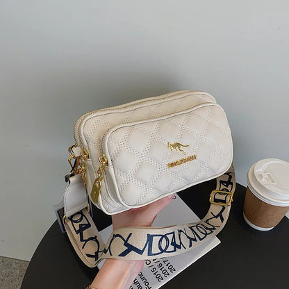 Argyle Pattern Simple Shoulder Bag, Multiple Pockets Crossbody Bags, Zipper Closure Women Leather Bag, Designer Bag,...