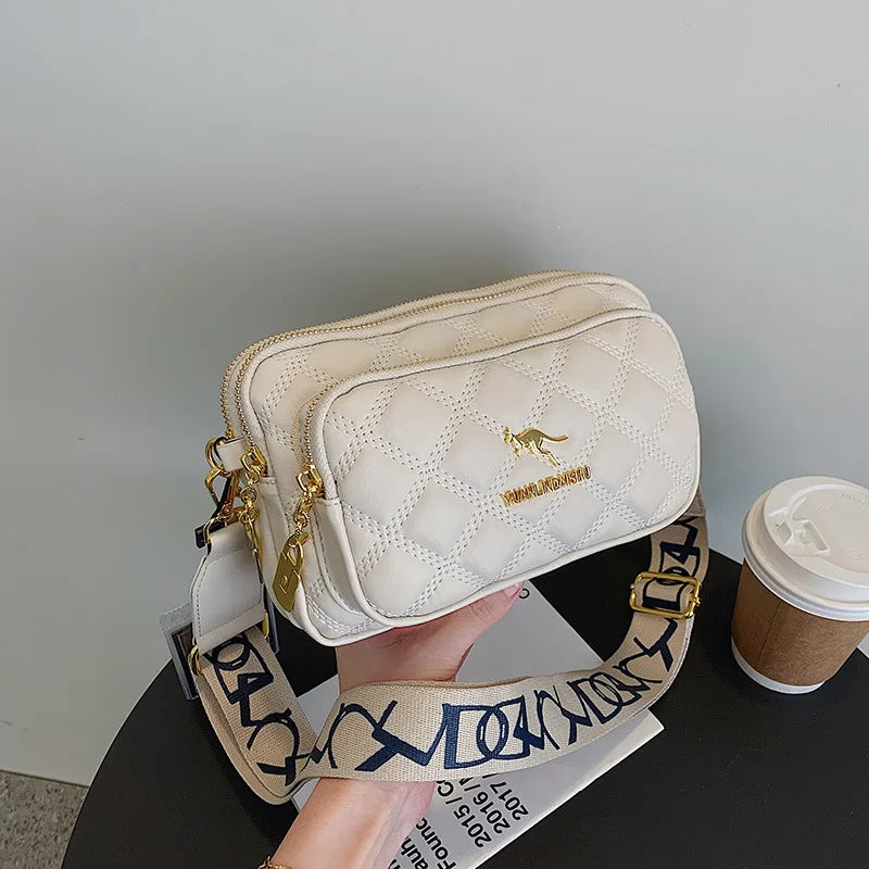 Argyle Pattern Simple Shoulder Bag, Multiple Pockets Crossbody Bags, Zipper Closure Women Leather Bag, Designer Bag,...