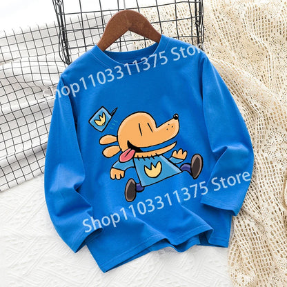 Dog Man Children's T-shirt Short Sleeve Cotton Outdoor Wear Fashion Blue Hip Hop Toddler Cute Cartoon Anime Boys Clothes Toddler