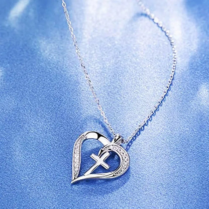 Huitan Creative Heart with Cross Design Pendant Necklace for Women Wedding Anniversary Party Statement Neck Accessories...