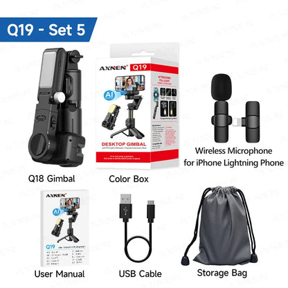 AXNEN AI Handheld Gimbal Stabilizer Q19 360 Rotation Desktop Auto Face Tracking Selfie Stick Q18 Anti-shake for iphone Android