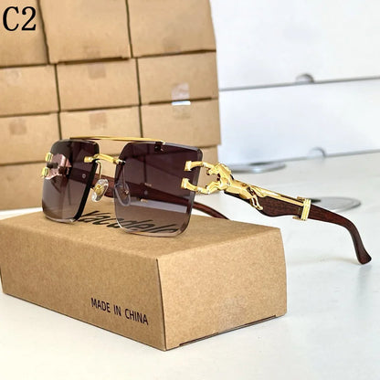 wood Grain Sunglasses Women Trendy 2024 Rimless Sunglasses Men Vintage Designer Fashion Glasses Lentes De Sol Mujer...