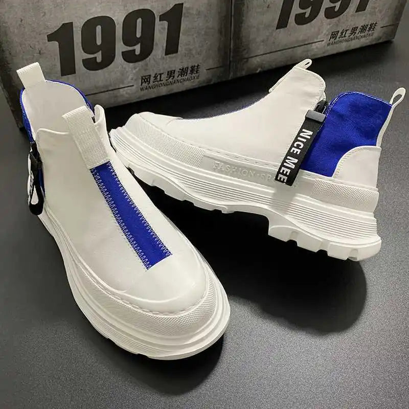 Men's Best Fashion Leather shoes Autumn New Thick-soled Lightweight High shoes High-top Trend Casual White Shoes Chelsea...