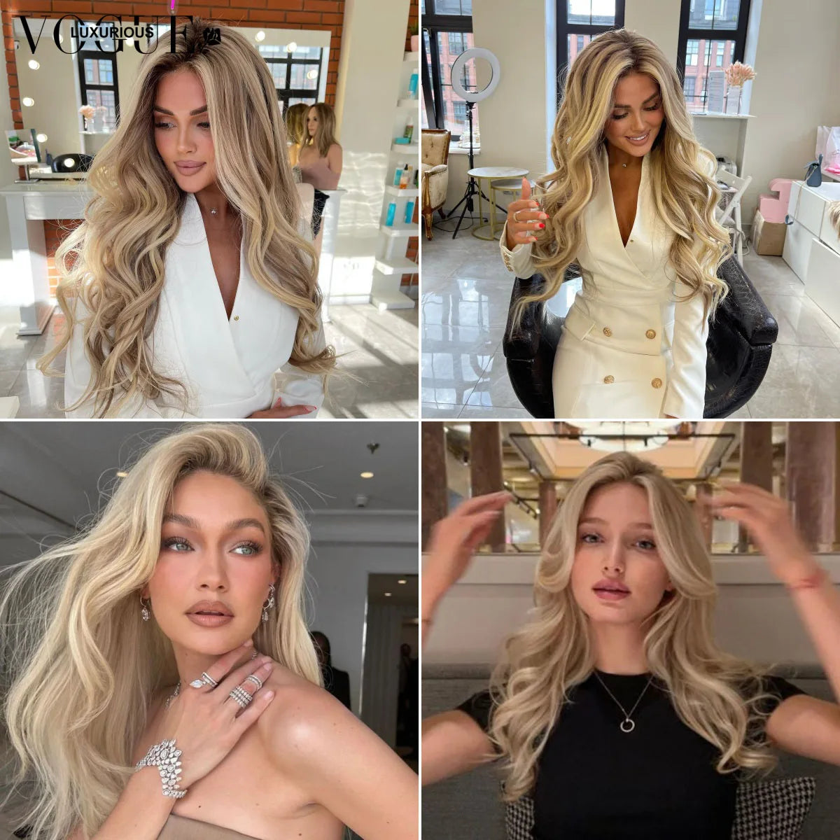 LUX VOGUE Misty Moon Ash Gilded Balayage Color Beachy Wave 100% Virgin Hair Wig 260 Density 13x4 Upgrade Nude Color Lace Wig