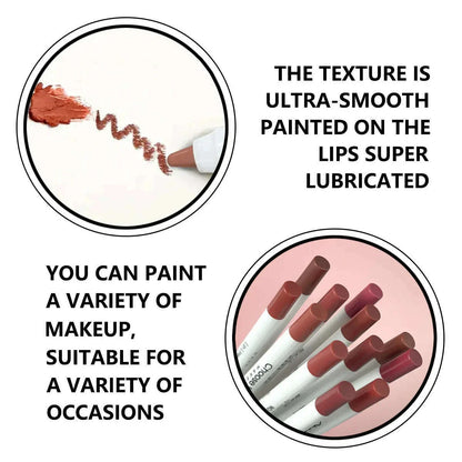 12 Colors Sexy Matte Lipstick Pencil Waterproof Lasting Lip Liner Pen Non-stick Cup Lip Contour Pencil Beauty Makeup Set