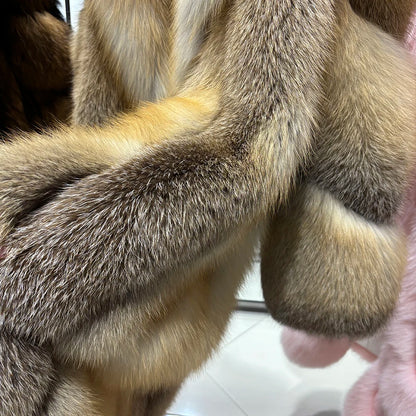 YOLOAgain 2025 Winter Warm Long Luxury Real Fox Fur Jacket Coat Women 120cm length