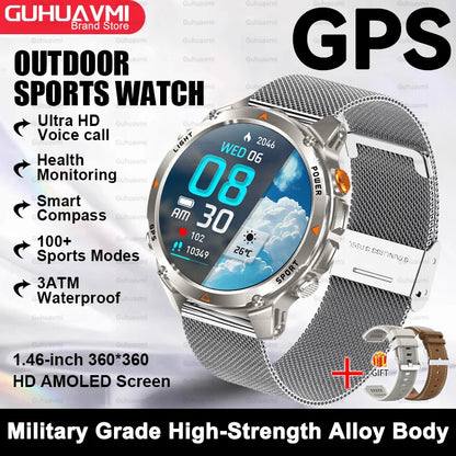 2025 New Outdoor Sport Smart Watch Men HD AMOLED Screen  Six Star GPS Positioning Heart Rate Bluetooth Call IP69/5ATM SmartWatch