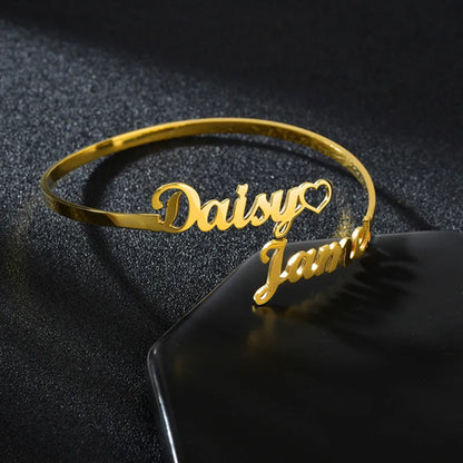 18k Custom Engraved Bracelet Numeral Name Message Bangle Titanium Steel Gold Silver Adjustable Women's Cuff Mother's Day Gift