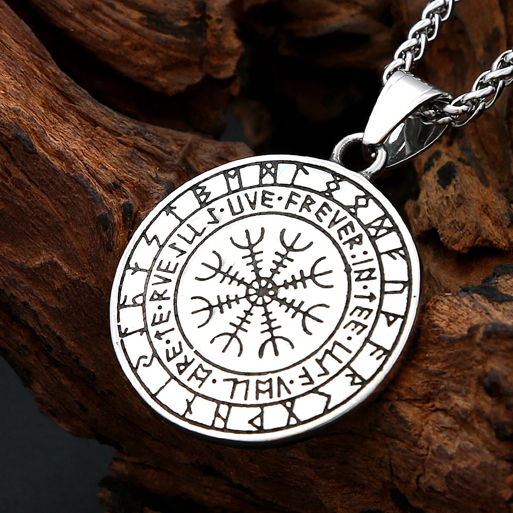 Viking Dragon Pendant Necklace Stainless Steel Round Medallion Celtic Knot Rune Engraved For Men Norse Amulet Daily Wear Jewelry