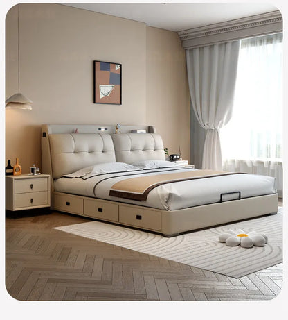 Double 1.8m Beds Storage Headboard Upholstery Minimalist Drawers Beds Frames Multifunctional Muebles Para El Hogar Furniture