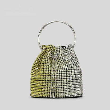 Diamond Tassel Evening Clutch Bag Round Handle Crystal Bucket Bag Luxury Designer Handbags Rhinestone Chain Wedding Party Bag - Kimlud