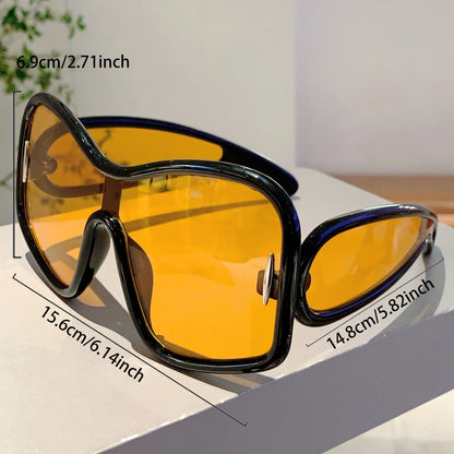 KAMMPT Trendy Square Designer Women's Shades Oversize Green Decoration Sunglasses Ins Brand Lady Sun Glasses for Driving Hiking - Kimlud