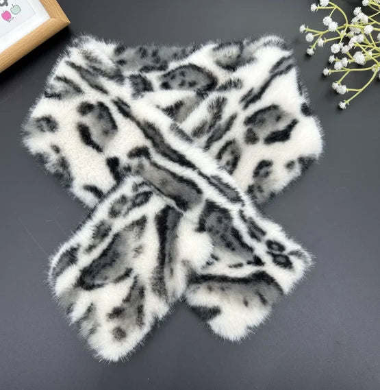 Winter Leopard Faux Rabbit Fur Scarf Women Girls Scarf Soft Plush Scarves Solid Color Neck Collar Warmer Stuff Christma Gift