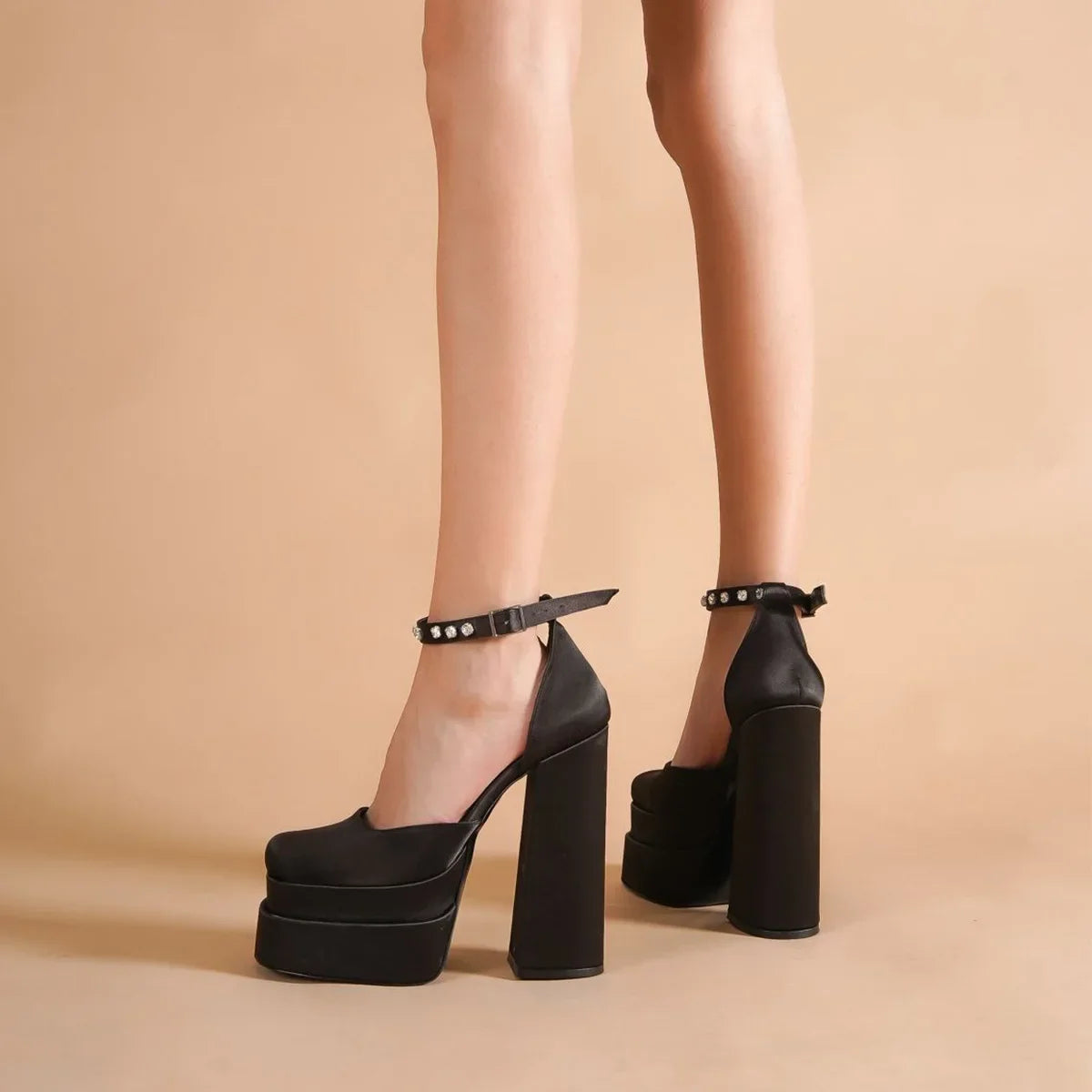 Round Toe Beige High Heels 2024 Basketball Platform Women's Shoes With Straps Sexy Pump 12cm Latest Buckle Casual Square Crossdr