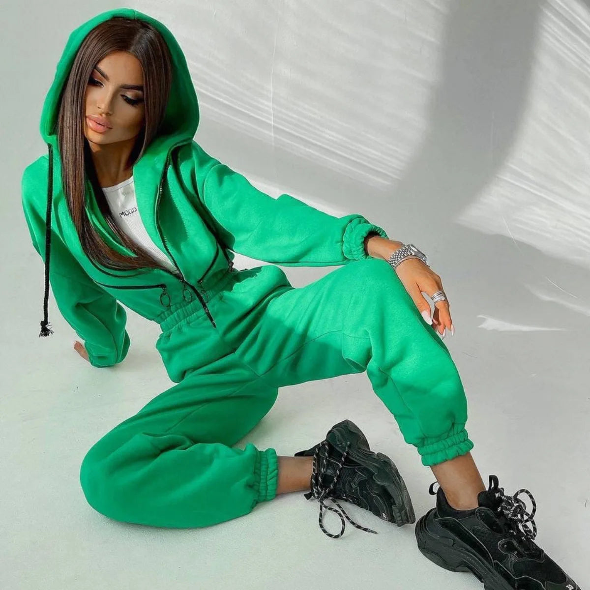 Sports and leisure women's jumpsuit ins hooded jumpsuit - Kimlud
