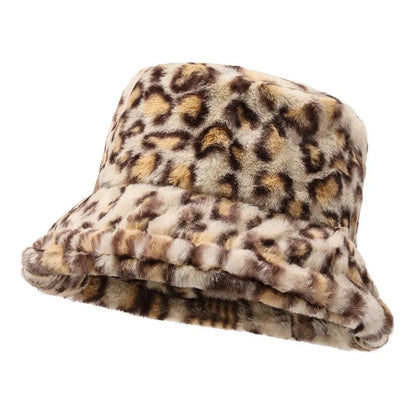 Stylish Leopard Print Bucket Hat - Soft Polyester Fleece Fisherman Cap ightweight,  Sun Shade, Winter Fashion Accessory for Wome