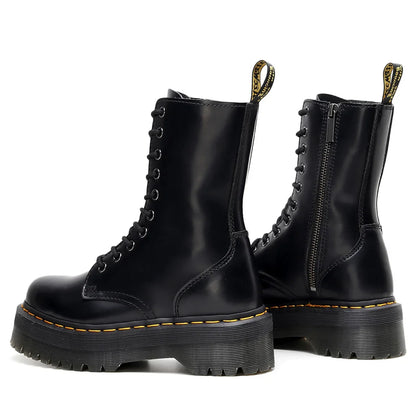 Women's Motorcycle Boots 10 Holes Thick Bottom Side Zipper British Style Long Booties Flatform Work Boots round Toe Mid Heel