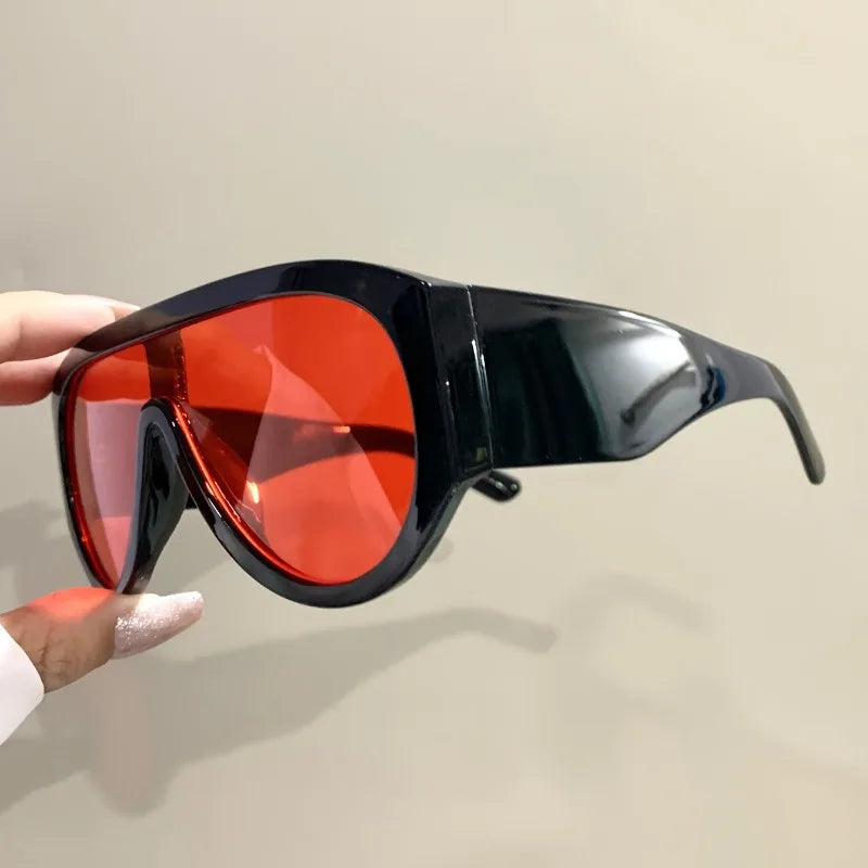 Retro Oversized Pilot Sunglasses Women Fashion Luxury Big Frame One Piece Gradient Green Sunglasses Round Classic Thick Shades - Kimlud
