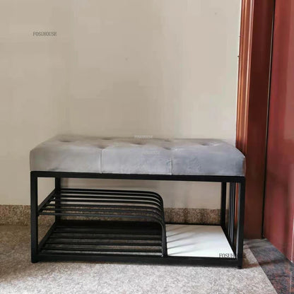 Nordic Iron Shoe Changing Stools Home Living Room Furniture Door Ottomans Light Luxury Cushioned Bench Creative Bed End Stool X - Kimlud