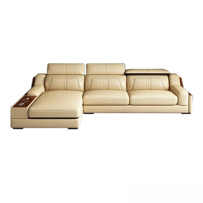 Stylish Italian Genuine Leather Sofa for Living Room with Cup Holder, USB, Adjustable Headrests & Bluetooth Speaker -...