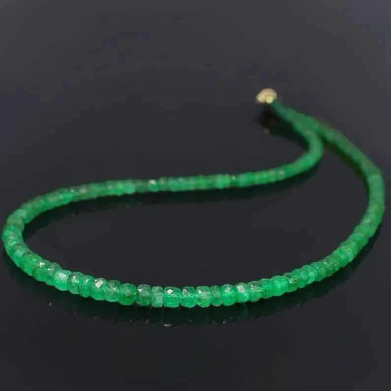 Natural Emerald Necklace 2-4mm Round Faceted Beryl Beads 20 Inch Handmade Strand | Kimlud Mid Range Jewelry