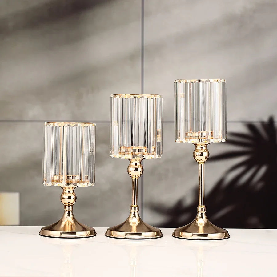 1pc Golden Pillar Candle Holder Crystal Candlesticks for Dining Coffee Table Wedding Events Parties Home Decor Candle...
