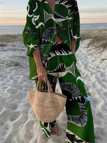 Spring Autumn New In Print Pant Sets Women 2024 Fashion Long Sleeve Shirts Wide Leg Trousers Two Piece Sets Trendy Streetwear
