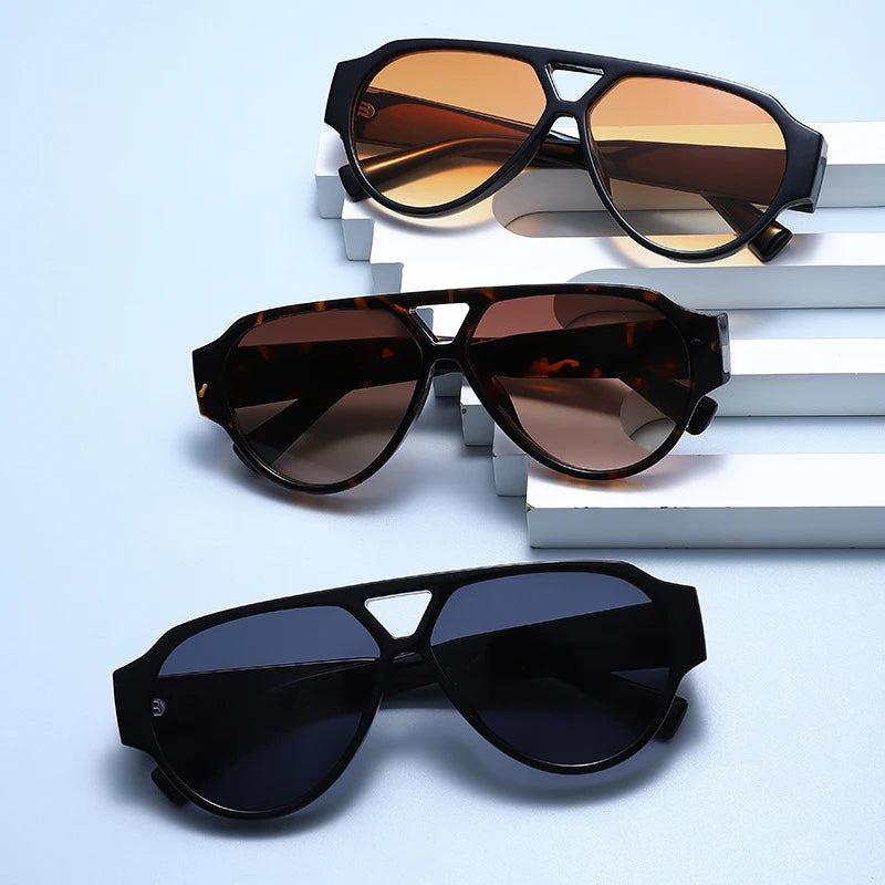 SO&EI Fashion Oversized Pilot Double Bridges Women Sunglasses Retro Rivets Men Red Green Shades UV400 Sun Glasses |...