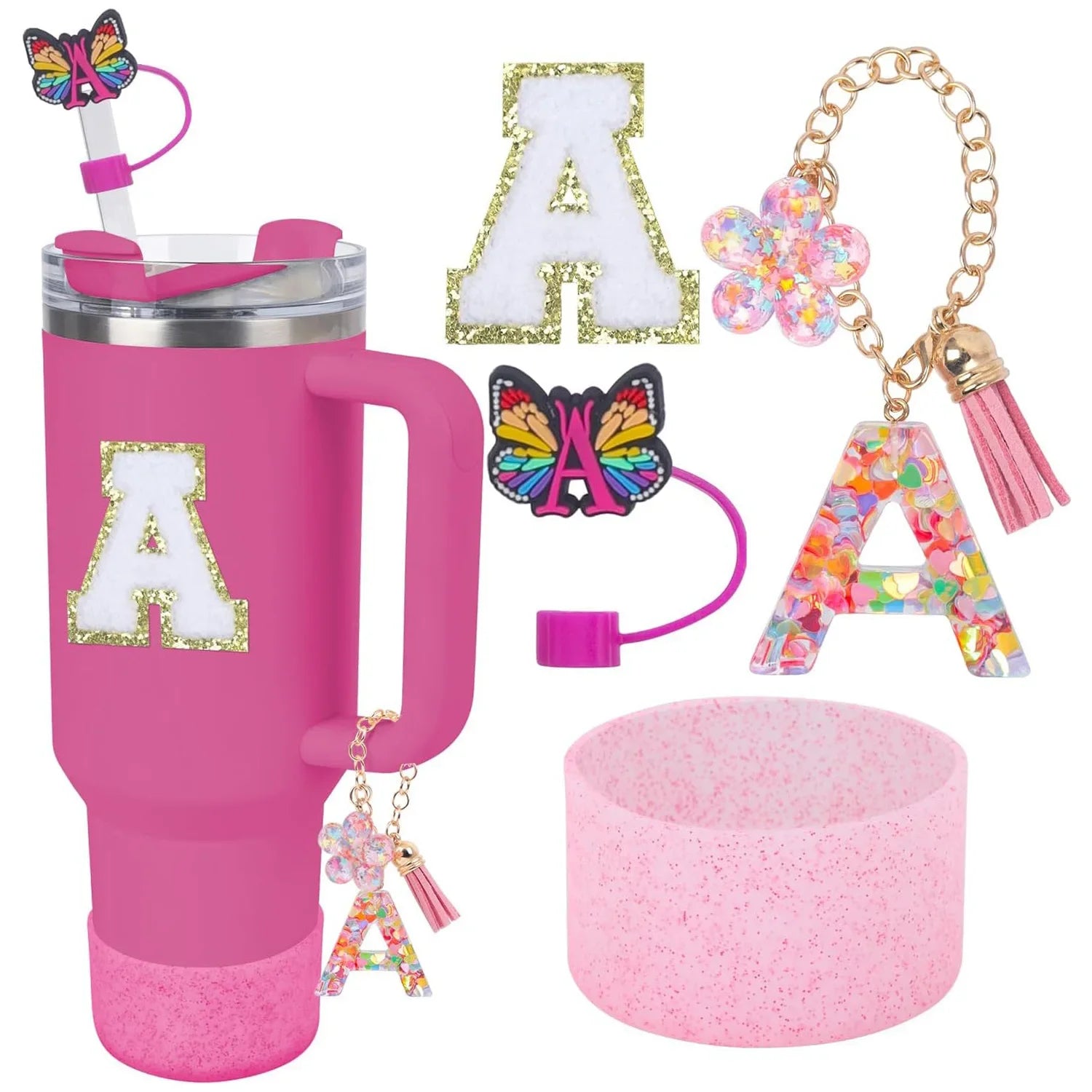 Accessories for Stanley Cup 40oz 30oz Letter Charms for Handle Silicone Boot,Straw Cover Topper & Sticker Charms