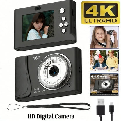 4K Digital Camera 24 Million Pixels Children Camcorder 16x Zoom Compact Cameras Auto Focus for Kids Adult Beginners Photograph - Kimlud