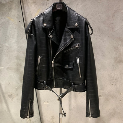 Crocdile Leather Bomber Ladies Real Sheepskin Coat Genuine Sheep Leather Biker Jacket 20325