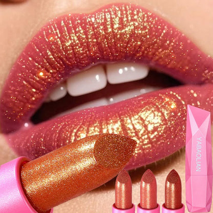 6 Colors Quicksand Golden Lipstick Fine Glitter Lipstick Moisturizing Silky Mermaid Aureate Long-Lasting Waterproof Lip Makeup