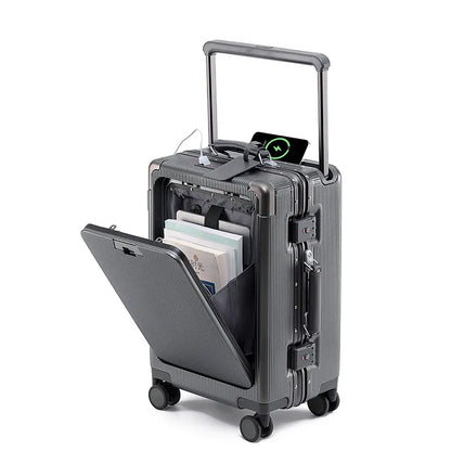 New Suitcase Wide Handle Front Opening Luggage with USB Cup Holder 20/26 Inch Suitcase Trip Cabin Carry-on Password Trolley Case