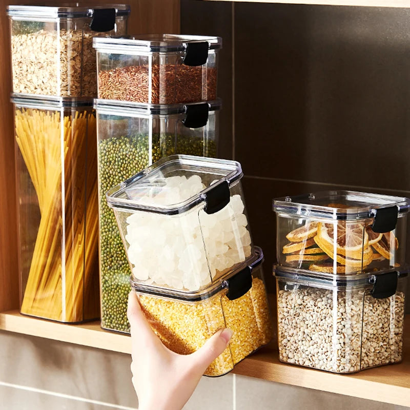 Sealed Jars Kitchen Grain Storage Organizer Large Tank Plastic Moisture-proof Storage Box Household Seasoning Jars Set - Kimlud