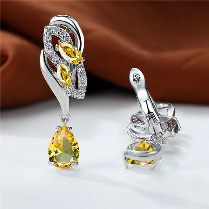 Luxury Female Blue Rainbow Stone Earring Silver Color Clip Earrings For Women Charm Crystal Zircon Wedding Jewelry |...