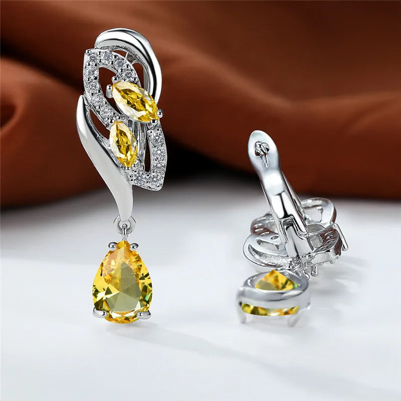 Luxury Female Blue Rainbow Stone Earring Silver Color Clip Earrings For Women Charm Crystal Zircon Wedding Jewelry |...