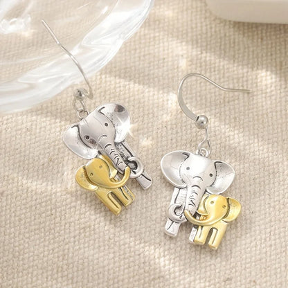 Vintage Handmade Two Tone Elephant Earrings, Animal Earrings, Elephant Enthusiast Earrings | Kimlud Mid Range Jewelry