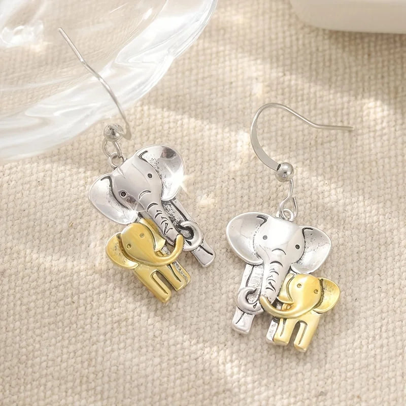 Vintage Handmade Two Tone Elephant Earrings, Animal Earrings, Elephant Enthusiast Earrings | Kimlud Mid Range Jewelry