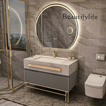 O Single/Double Sink Bathrooms Vanity Luxury Bathroom Cabinet Combination Rock Slab Smart LED Light Cabinet Bathroom...