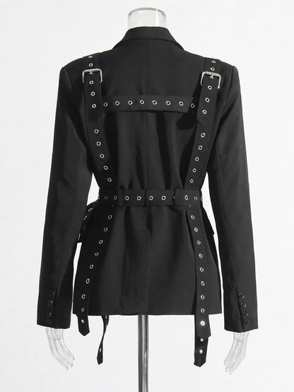 Women's Solid Color Temperament Suit Jacket 2025 Autumn Notched Single Breated Belted Slim Biker Motor Style Casual Blazer