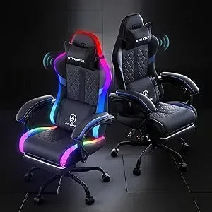 RGB Gaming Chair with Speakers and LED Lights, Ergonomic Computer Chair for Adults, High Backrest, Comfortable for PC Gamers, In