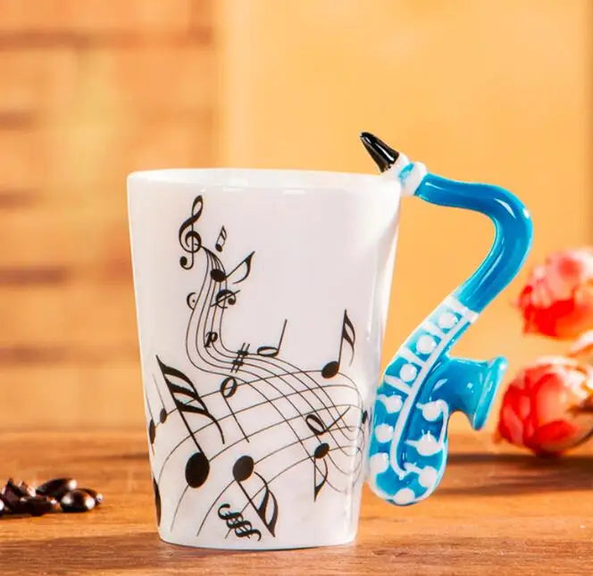 Cups with Handle Novelty Gifts 240ml Creative Music Ceramic Mug Guitar Violin Style Cute Coffee Tea Milk Stave Mugs |...